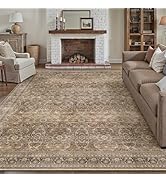 HUGEAR Area Rug 8x10 Vintage Brown Machine Washable Living Room Rugs Distressed Retro Floral Vacu...