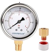 UHARBOUR Pool Filter Pressure Gauge 60psi/4bar, Stainless Steel case, Brass Inside Construction, ...