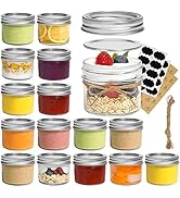 ComSaf Mini Mason Jars 4oz - 16 Pack, Regular Mouth Mason Jar with Lids and Seal Bands, Small Gla...