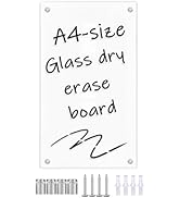 A4 Glass Dry Erase White Board for Wall, Glass Whiteboard, 13.6" x 8.3", Hang Glassboard for Home...