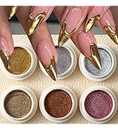 6PCS Chrome Nail Powder Metallic Mirror Pigment Glitter Effect Holographic Powder for Nails, Rose...