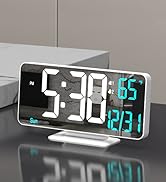 KOSUMOSU Digital LED Clocks for Bedrooms 6.7in White Alarm Clock, Dimming, 12/24h, Date, Day of W...