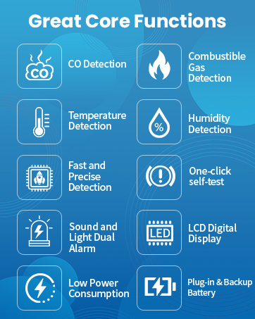 5-in-1 carbon monoxide and gas detector