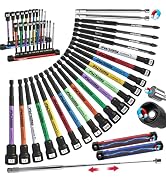 22-Piece Magnetic Extra Long Nut Driver Set, SAE (9/16"-1/4") &amp; Metric (8-15mm), 6" Impact Nut Dr...