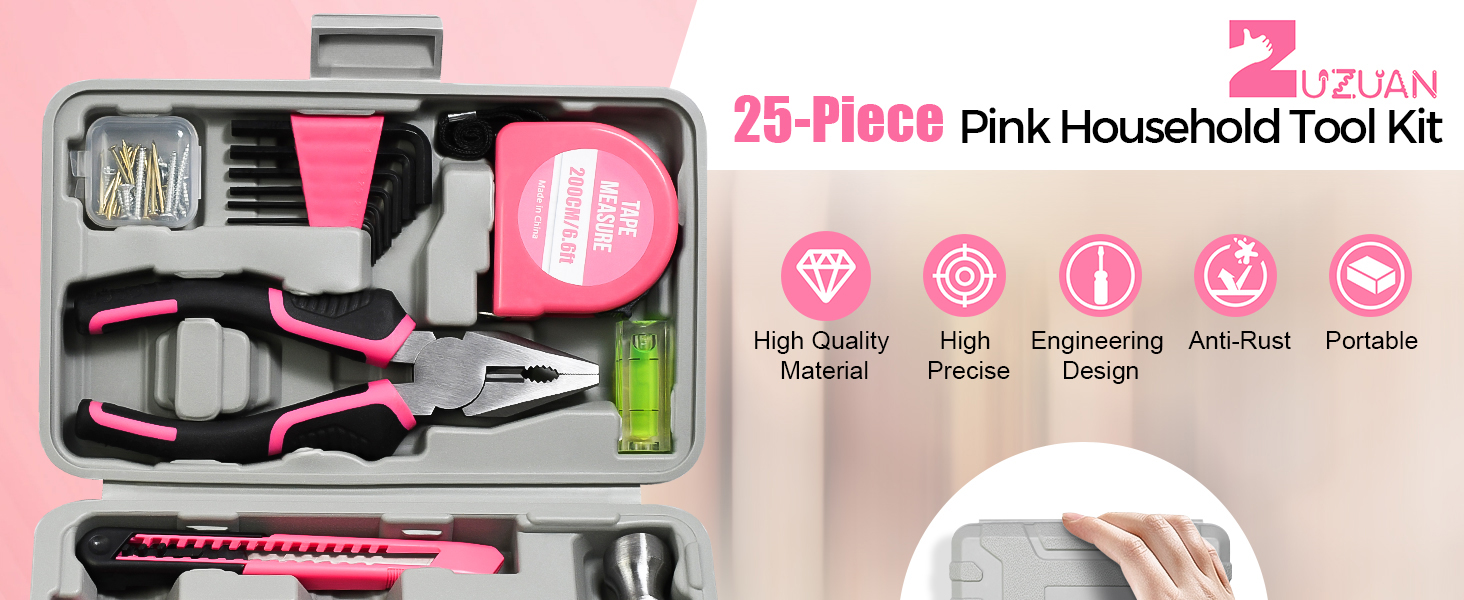 25 piece pink household tool kit