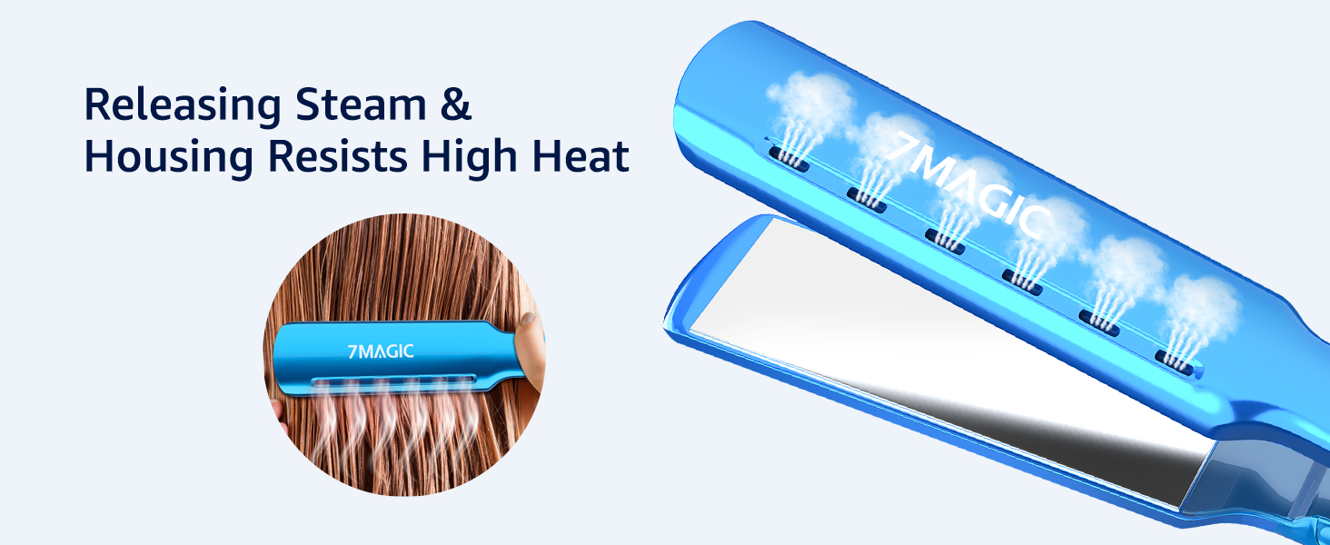 7MAGIC Steam Hair Straightener, Heat-Resistant Flat Iron