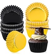 JarThenaAMCS 200Pcs Black Gold Foil Cupcake Liners Graduation Foil Metallic Baking Cups Cupcake W...