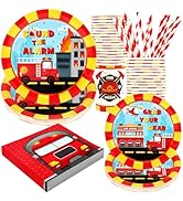 Firetruck Birthday Party Supplies Decorations, Fire Truck Theme Paper Plates and Napkins Set for ...
