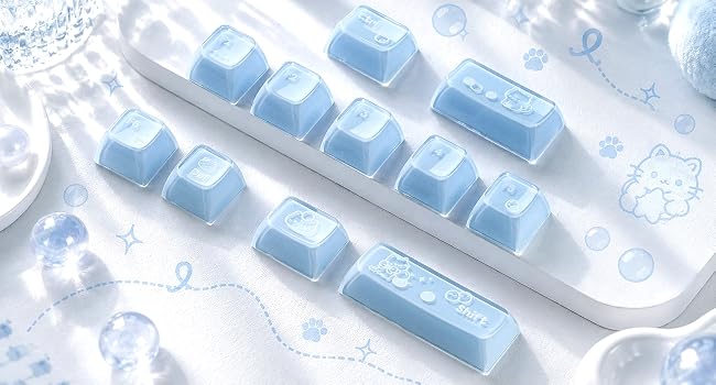 Shine through Keycaps Set OEM Profile, Cute Custom Keycaps, Jelly Keycaps, Clear Cute Keycaps