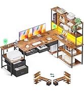 AODK 79 inch L Shaped Desk with File Drawers, Reversible L Shaped Gaming Desk with Power Outlets ...