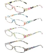 Kerecsen Reading Glasses 4 Fashion Women Eyeglasses With Floral Design Classic Spring Hinge Reade...