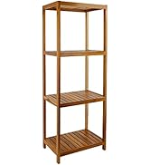 VaeFae Teak Bathroom Shelf, 4-Tier Storage Shelf, Wooden Stand Shelf Organizer for Bathroom, Kitc...