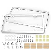 Ohuhu License Plate Frames, 2 Pcs 4 Holes Slim Stainless Steel Polish Mirror License Plate Frame ...