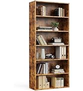 Sweetcrispy Industrial 6 Shelf Bookcase - Large 63 Inch Tall Floor Standing Open Bookshelf with A...