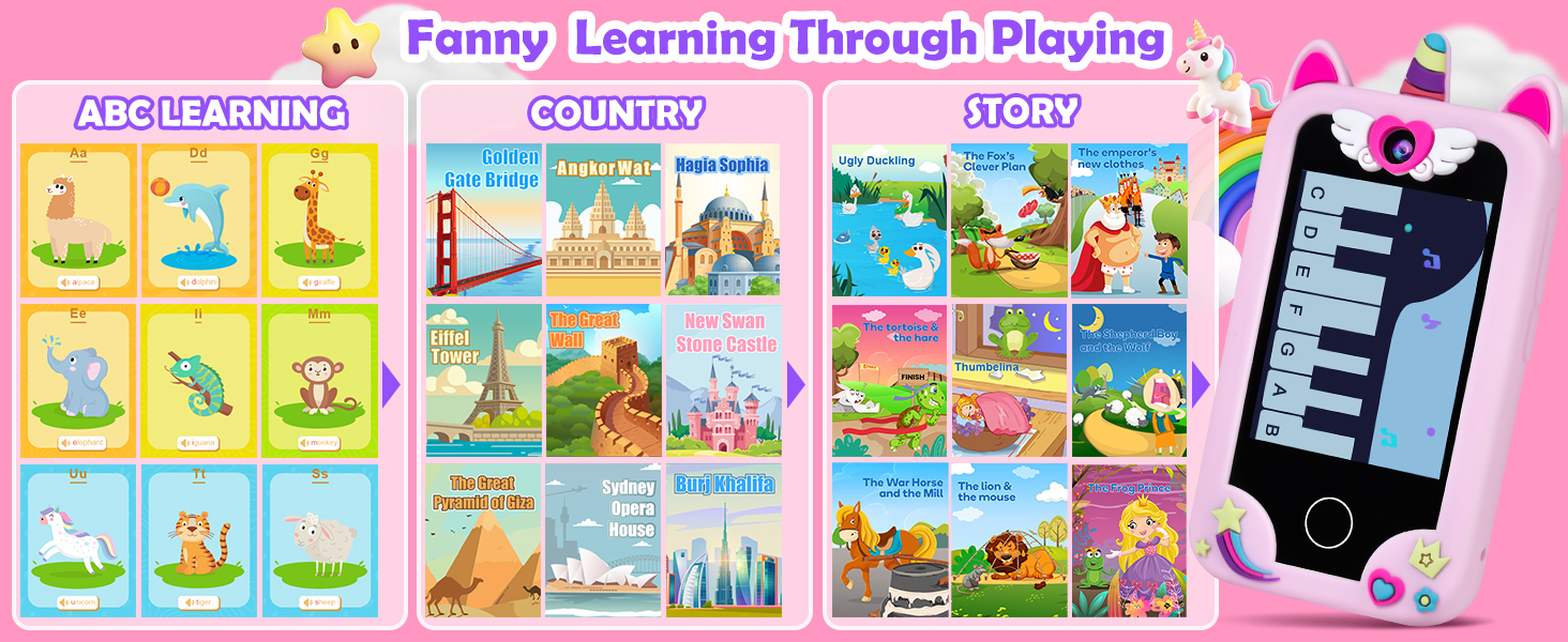 Kids Mobile Phone Toy with Dual Cameras, 2.8 Inch Touchscreen, Music Player, Games with 32 GB Card