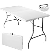 GYMAX 6FT Folding Tables, Portable Lightweight Camping Table with Carry Handle, Easy Fold Up Rect...