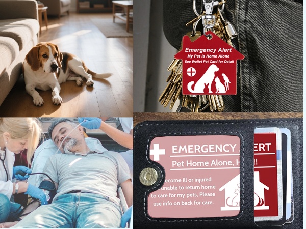 My Pet is Home Alone Emergency Contact Wallet Card and key tag