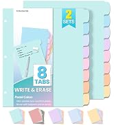 Forvencer 8-Tab Binder Dividers with Tabs, 2 Sets Write&amp;Erase Plastic Dividers for 3 Ring Binder,...