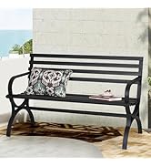 PHI VILLA Outdoor Garden Bench, 48” Long Metal Steel Bench with Backrest and Armrests, Modern Sla...