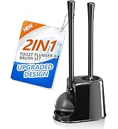 Toilet Plunger and Brush Set, Bowl Brush and Heavy Duty Toilet Brush with Ventilated Holder, 2-in...