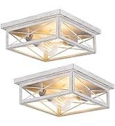 White Hallway Light Fixtures for Ceiling, 2-Light Farmhouse Industrial Flush Mount Ceiling Lights...