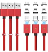 Magnetic Charging Cable 3A Fast Charging(3 Pack,3.3/6.6/6.6ft) 3 in 1 Magnetic Phone Charger with...