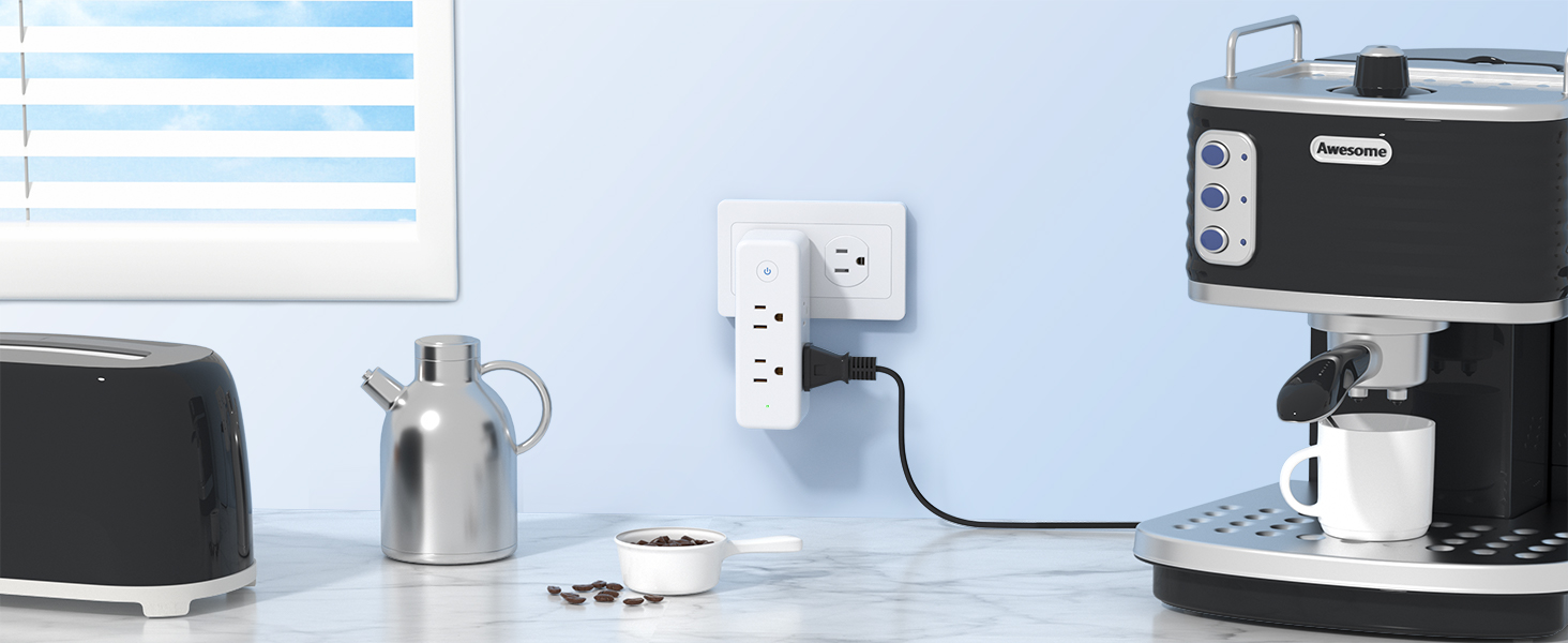 multi plug splitter with 360° rotating plug for kitchen