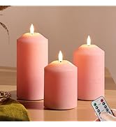 Eywamage Pink Flameless Pillar Candles with Remote, Flickering LED Wax Candlles Battery Powered S...