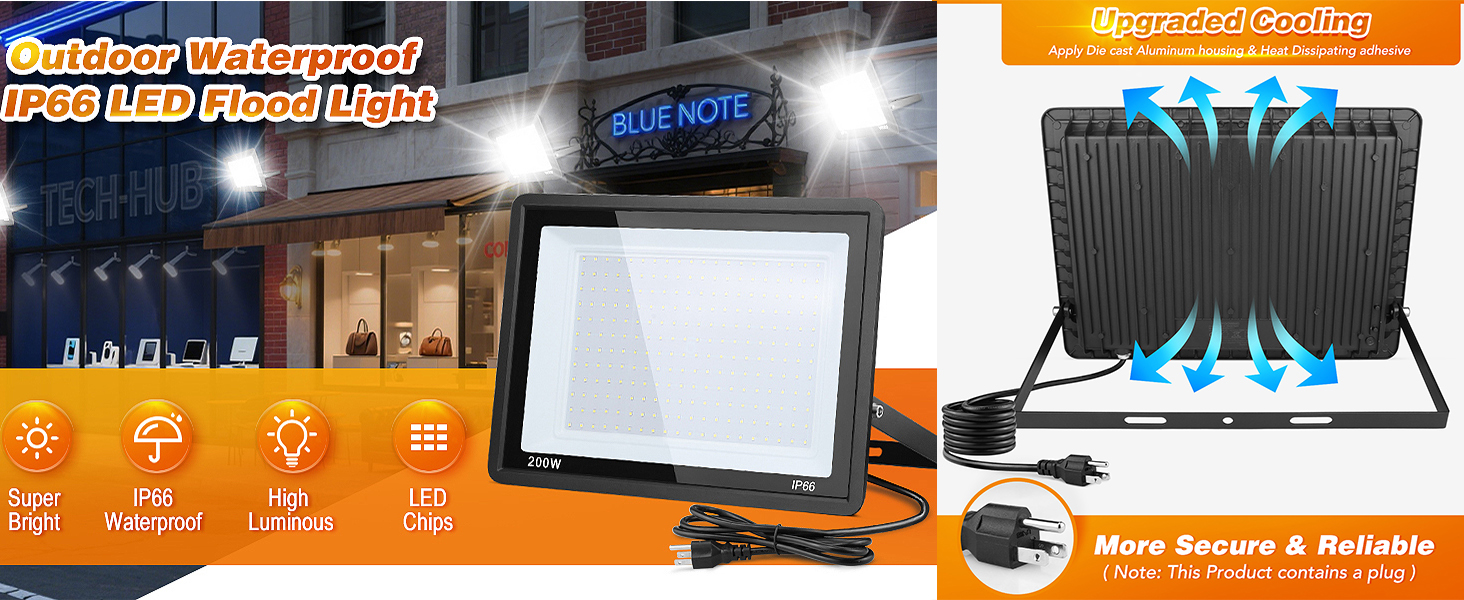 200W LED FloodLight 2Pack