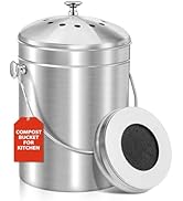 ENLOY Compost Bucket for Kitchen Countertop, 1.3 Gallon Stainless Steel Compost Bin Indoor with L...