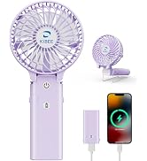KIBEE Portable Handheld Fan - 5200mAh USB Rechargeable [20H Max Runtime] with Power Bank, Foldabl...