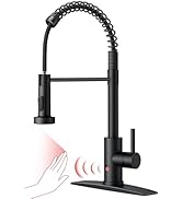 FORIOUS Touchless Kitchen Faucet Black, Smart Motion Sensor Spring Sink Faucet with Pull Down Spr...