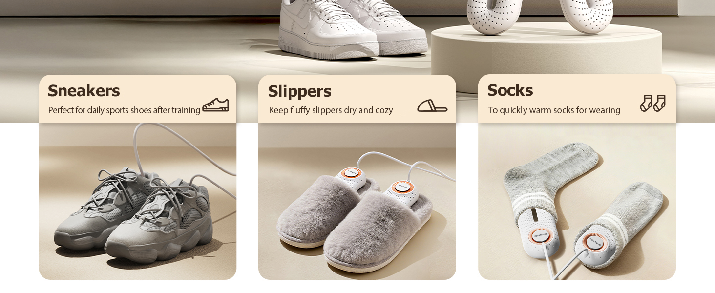 Multiple views of grey plush slippers with fuzzy texture and speaker components integrated into the design. Product appears to be tech-enabled footwear.