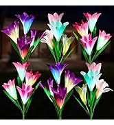 TANSOREN 6 Pack Solar Garden Lights Outdoor, 7 Color Changing LED Waterproof Solar Powered Lily F...