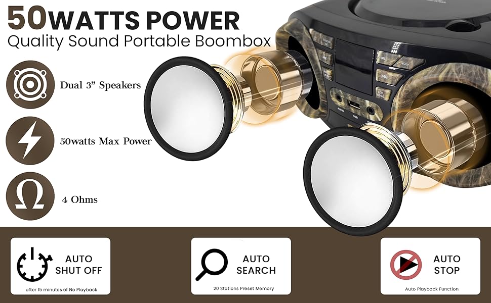 Portable CD Player Bluetooth Boombox Speaker