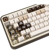 TYRIXKI 26 Keys Crystal Jelly Personalized Keycaps, PC Material Cute Coffee Cat Transparent Custo...