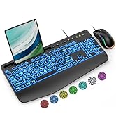 Wired Keyboard and Mouse, Large Print Backlit Keyboard with Wrist Rest and 7-Color Backlit, Light...