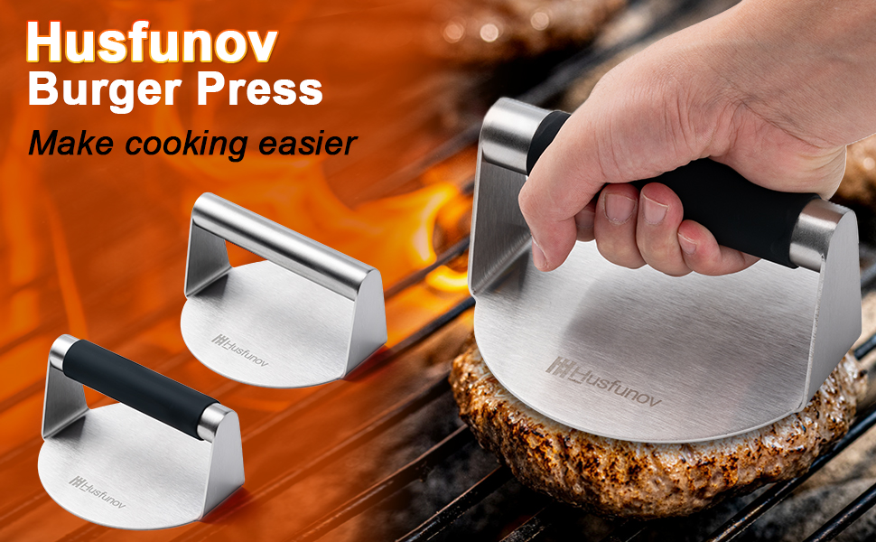 Stainless Steel Burger Press, 5.5 Inch Round Smasher, Non-Stick Smooth Hamburger Press Flat Bottom 