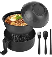 UUGLAM Microwave Ramen Noodle Bowl Set with Chopsticks, Spoon, Fork – 32 oz Portable Ramen Cooker...