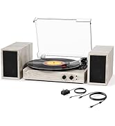 Record Player for Vinyl with External Speakers, USB Port to PC Recoding, 3 Speed Belt-Driven Vint...