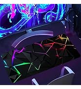 SparkLia Blacklight Geometric Gaming Mouse Pad – UV Reactive Large Extended Glow in the Dark Mous...