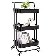 danpinera 3 Tier Rolling Utility Cart, Coffee Bar Cart with Hooks &amp; Handle Storage Organization S...