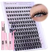 Pawotence Lash Clusters Kit Wispy Lash Extension Kit 10-18mm Cluster Eyelash Extensions Kit Indiv...
