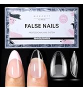 Makartt Short Almond Nail Tips: 504PCS, 15 Sizes, Pre Etched, Clear Artificial Fake Nails Almond ...