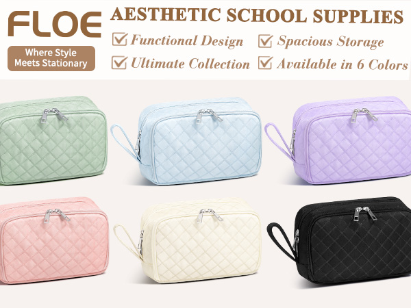 FLOE Aesthetic Back to School Supplies Stationary Set with Cute Pencil Case