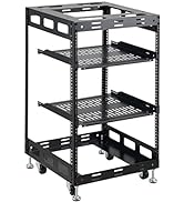 15U Open Frame Rack for Server &amp; AV Devices 4 Post Wall Mountable Network Rack with 4X Casters, 2...