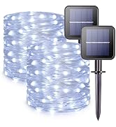 JMEXSUSS 100 LED Solar String Lights Outdoor Waterproof, 2 Pack 33ft Solar Powered Fairy Lights, ...