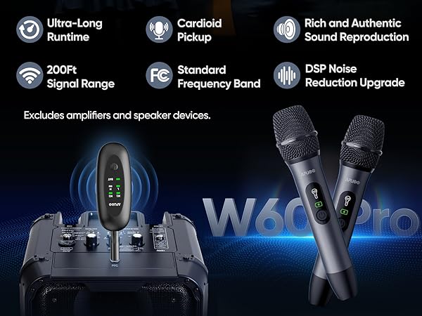 Wireless Karaoke Microphone for Karoake, Singing, Speeche, Cordless 2 Mic for Karaoke Machine, Party