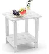 LUE BONA Adirondack Outdoor Side Table, 2-Tier White HDPS Patio End Table Weather Resistant, Mord...