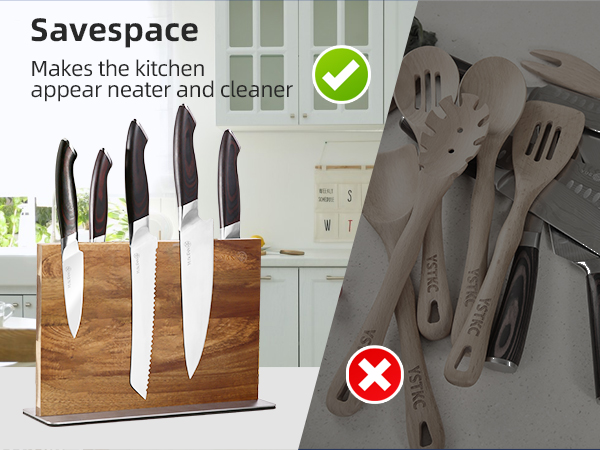 kitchen knife set with a wooden magnetic knife holder